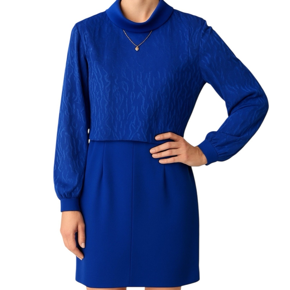 Melissa Petites Blue Mock Neck Dress Size 10 Vintage Retro Mod Art Deco Lace 80s